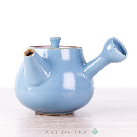 Teapot with side handle, blue, Dehua ceramics, 75 ml